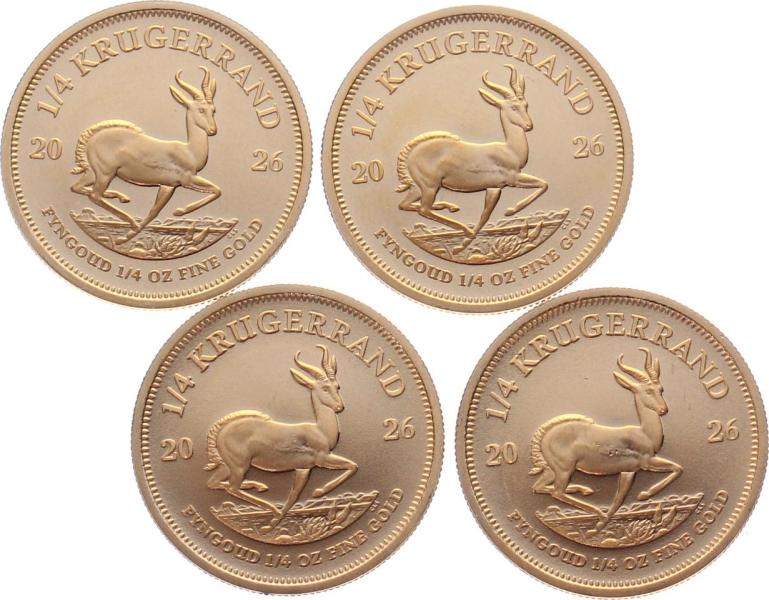 Südafrika 1/4 Krügerrand 2026 - 1/4 Unze Feingold - Lot mit 4 Stück
